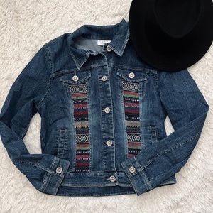 Woven Festival Embroidered Boho Serape Aztec Denim Jacket Festival Western Jean